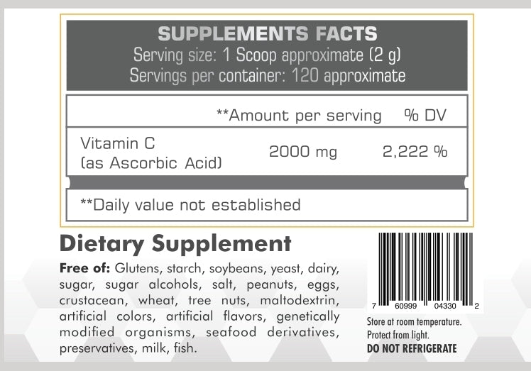 Vitamin C - 2000 Mg - 120 Servings (8.46 Oz - 240 G)