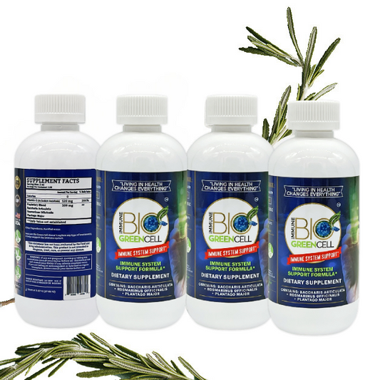 Immune Bio Green Cell - Immune System Support* - 4 Bottles Included and 1 FREE Vitamin C - 2 Ml Per Serving