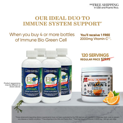 Immune Bio Green Cell - Immune System Support* - 2 Bottles Included - 4 Ml Per Serving